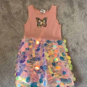 Lola + The Boys Pink Dress with Butterfly Accent and mermaid  bottom size 5-6
